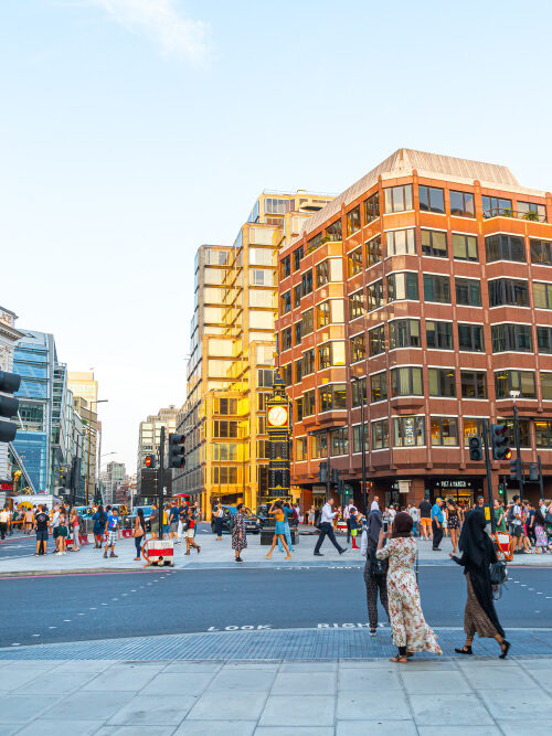 Financial District Intersection Cannon Street With Queen Vitoria Street London