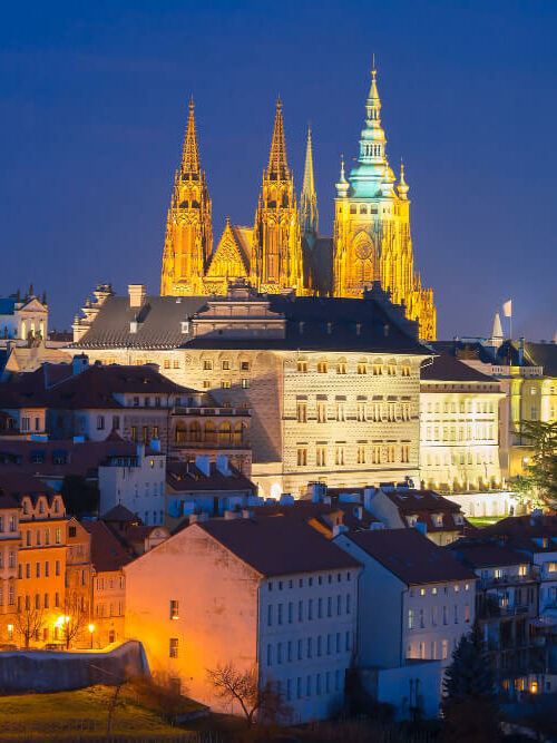 Prague Castle Hradcany Little Quarter Old Town Night Prague Czech Republic