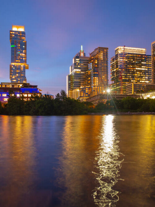 View Austin Texas Usa Downtown Skyline Reflection Water
